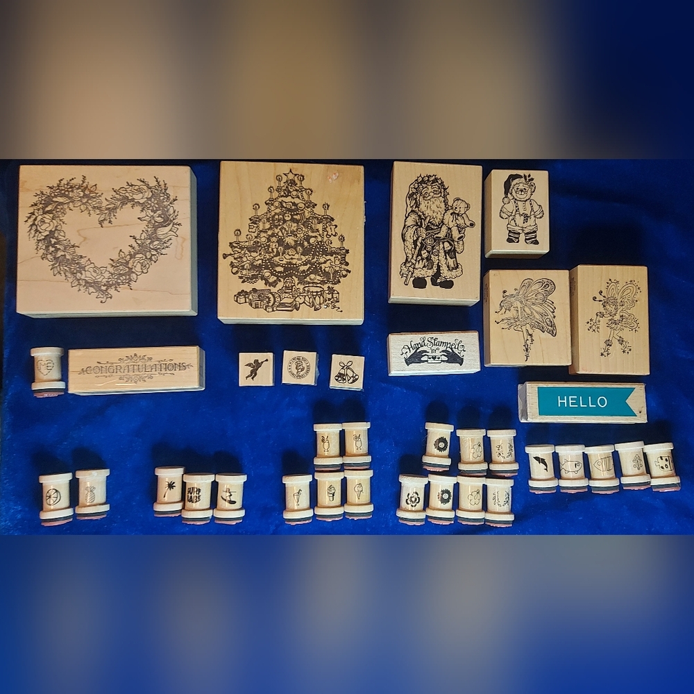 Set of 35 New & Used Rubber Woodblock Stamps